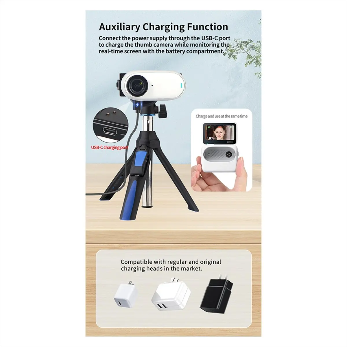 goodDT Magnetic Mount Quick Release Tripod Adapter with USB Charging for Insta360 GO 3 3S Thumb Camera Bracket Magnet Base