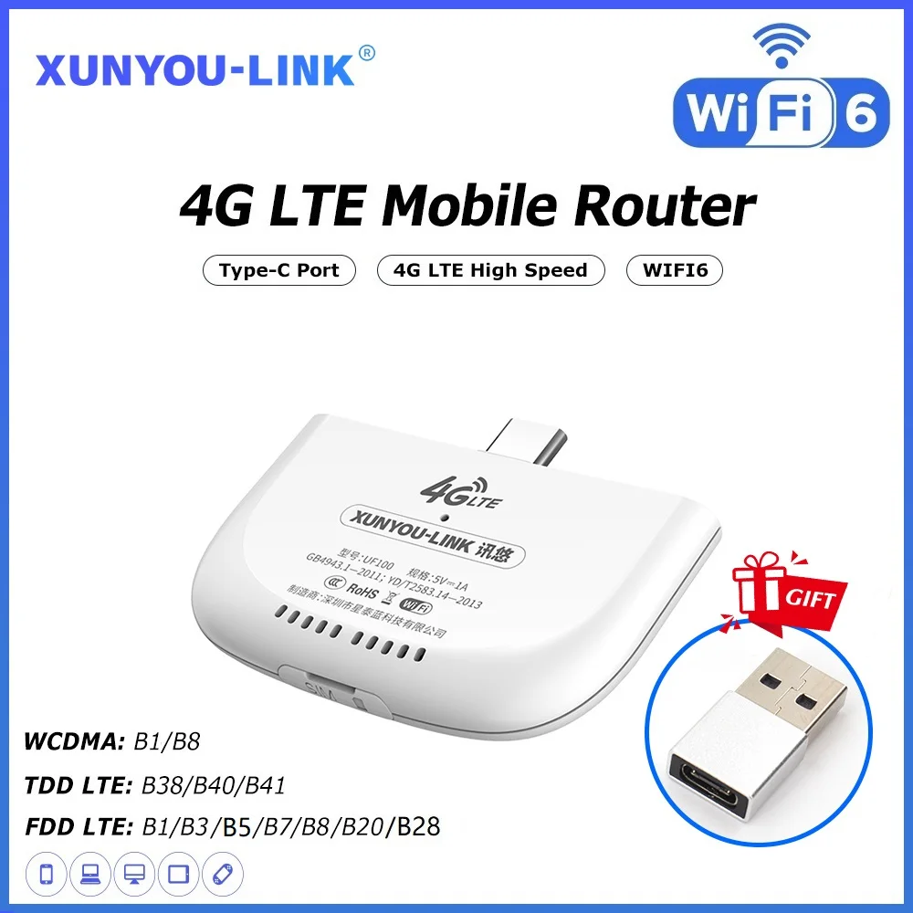 XUNYOU-LINK 4G LTE Mobile Router Hotspot WIFI 6 Wireless Modem High Speed 4G SIM Router Support 4G 5G SIM Card Portable Routers