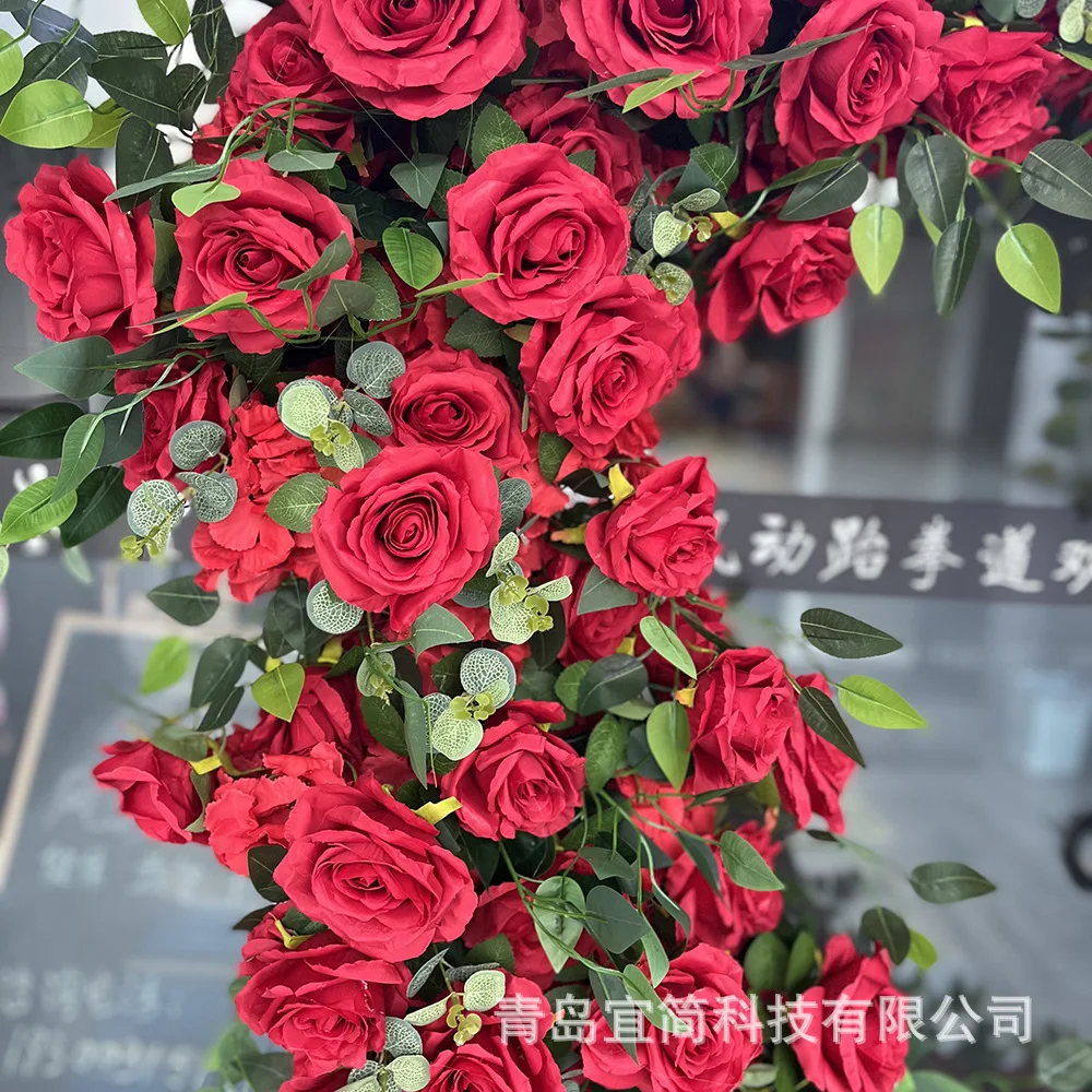 Customized Big Red Simulated Flower Arch Encrypted Foreign Trade Heart Shape Source Factory Rose Bionic Romantic Handmade