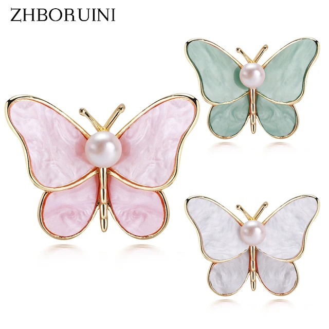 ZHBORUINI 2024 nuevo broche de perlas naturales de agua dulce reales broche de mariposa de concha de imitación alfileres ramillete joyería de perlas para mujeres