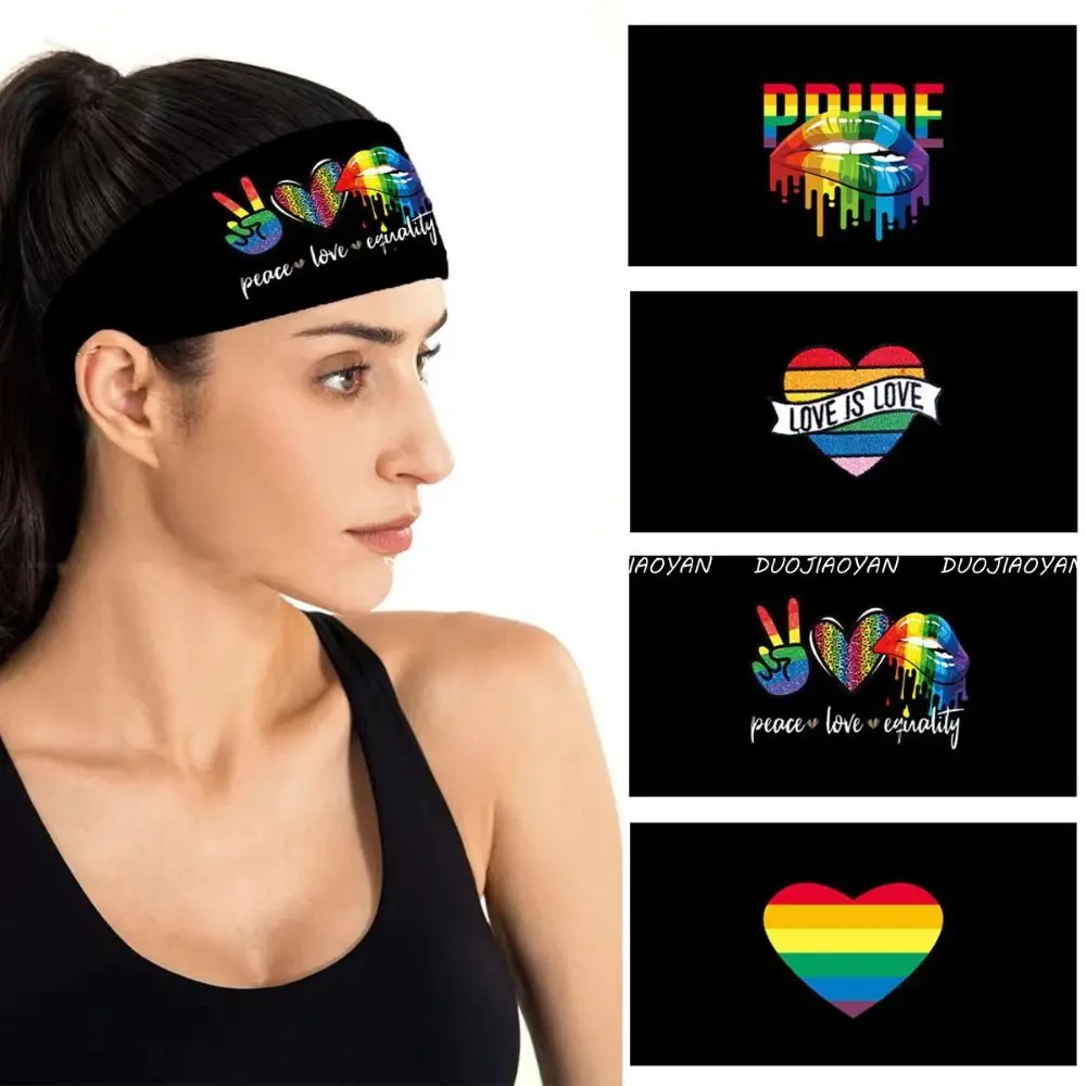 

Hair Accessories Parade Rainbow Elastic Headband Heart Letter Rainbow Headband Sweat Absorbing Stretch Sports Hairband Party