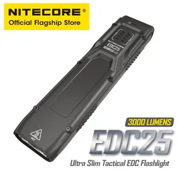 Nitecore-EDC25 USB-C Lanterna recarregável, Ultra Slim, Tactical EDC Chaveiro, Troch Luz, construído em bateria, 3000 Lumens, UHi LED