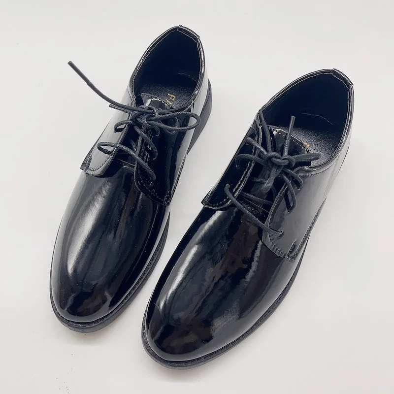 Boys Leather Shoes Kids Formal Shoes For Party Wedding Dress Black Patent Leather Lace Up Men Sneakers Performance Oxfords