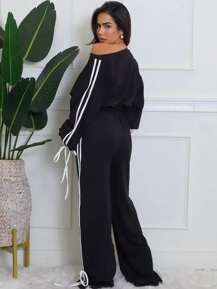 2 قطعة مجموعات النساء مطابقة مجموعات قطعتين مجموعات بلوزات وواسعة الساق السراويل الدعاوى وتتسابق الملابس 2025 جديد وصول الخريف الشتاء