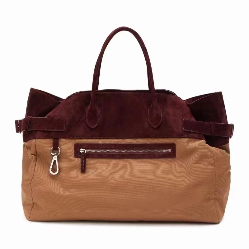 

Margaux 17 Tote Bag Master Quality Cowhide Spliced Nylon Minimalist Luxury Travel Duffle Bag Large Capacity Casual Weekender Bag