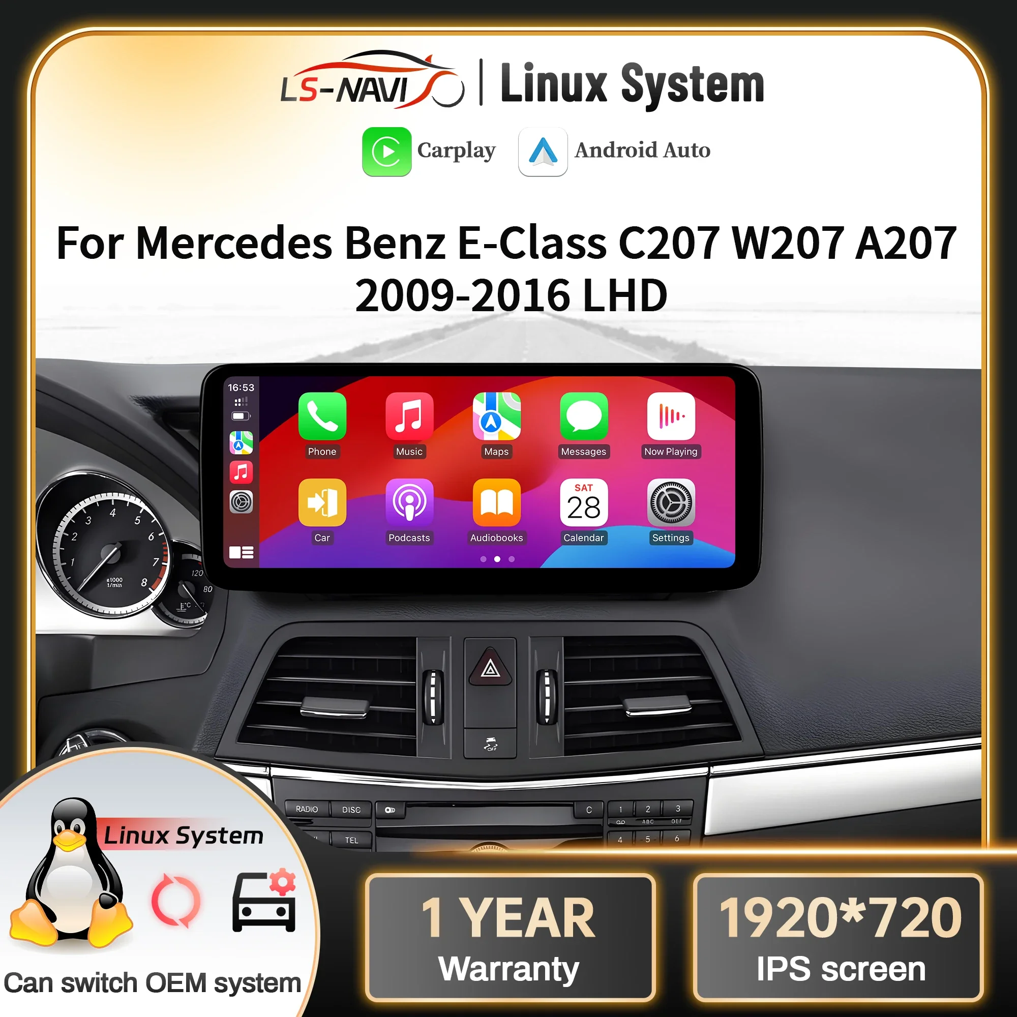 Linux Multimedia Screen Left Hand Drive For Mercedes Benz E-Class C207 W207 A207 2009 2010 2011-2016 Car Radio Wireless Carplay