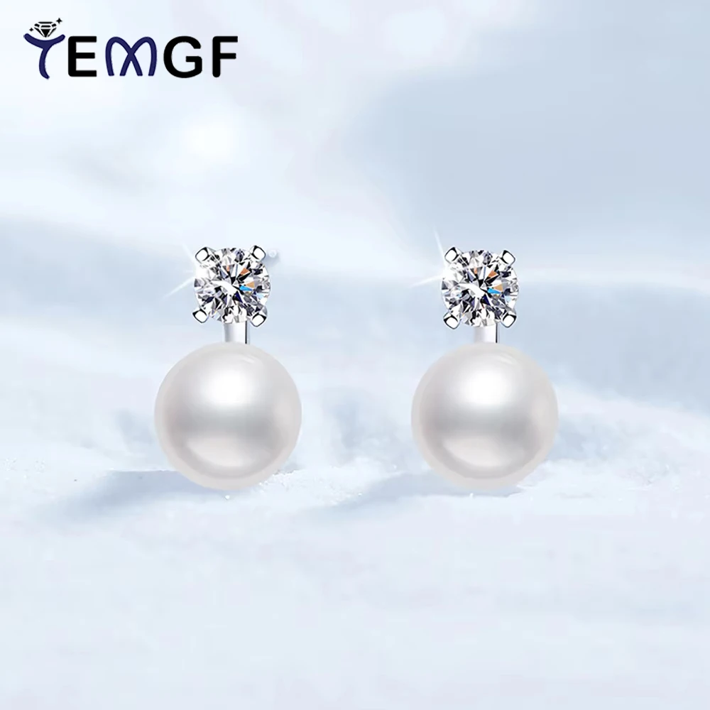 

TEMGF 1 пара шпилек для ушей с муассанитом/цирконом, 8 мм-9 мм, серьги-капли с пресноводным жемчугом для женщин, стерлинговое серебро S925, ювелирные изделия, подарок