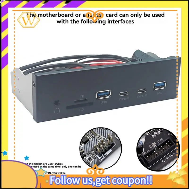 Latest-USB Front Panel For PC 2 X USB 3.2 GEN1 5Gbps + 2 X TYPE-C Hub + 3.5Mm Headset+ TF/SD Slot For 5.25Inch Floppy Drive Bay