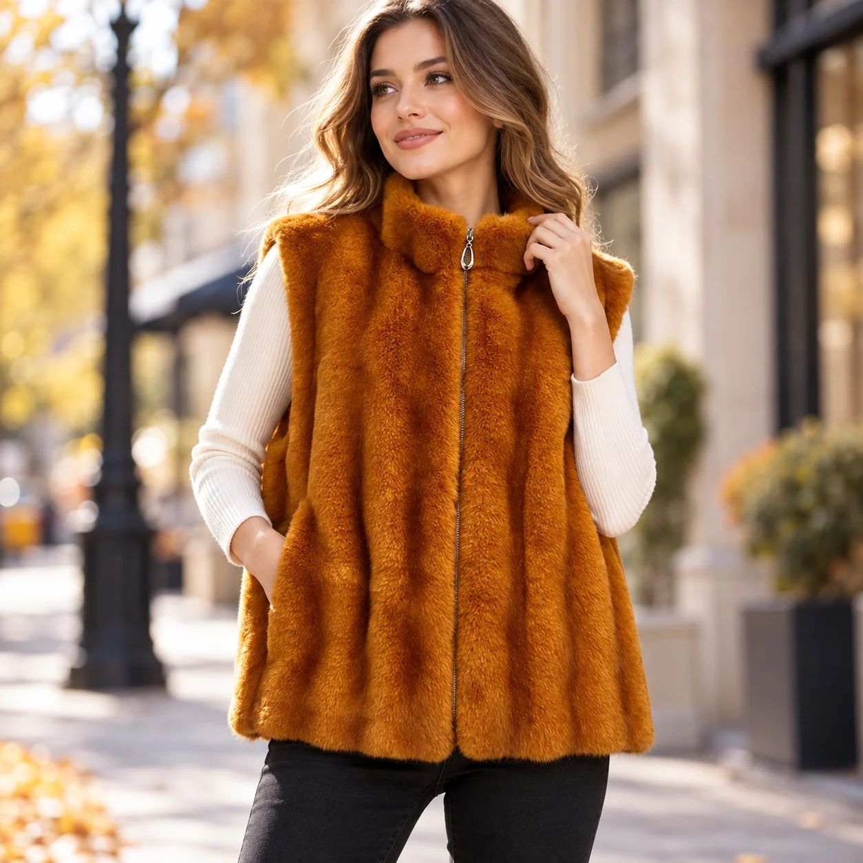 Not Hooded Stand Collar Coat Loose Elegant Commuting with Autumn Casual Stand Collar Vest Sleeveless Loose Fit Women Jacket