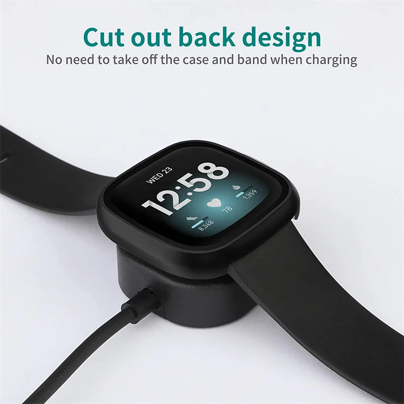 Glass+Case For Fitbit Versa 3/Sense Tempered Glass All-Around Protective Screen Protector Cover Bumper for Fitbit Sense/Versa 3