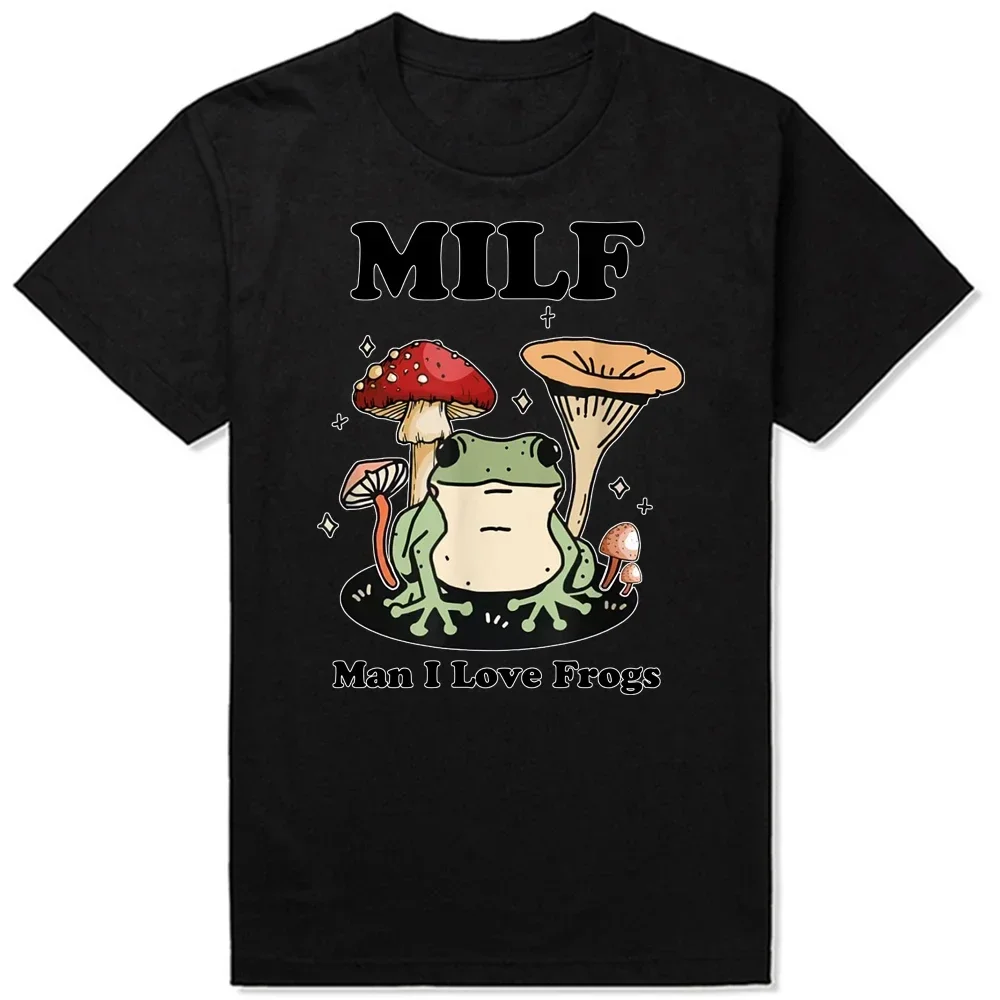 Round Neck Short-Sleeve Fashion Tshirt Clothing Casual Basic T-shirts MILF Man I Love Frogs Vintage Retro Frog Mushroom TeeTops