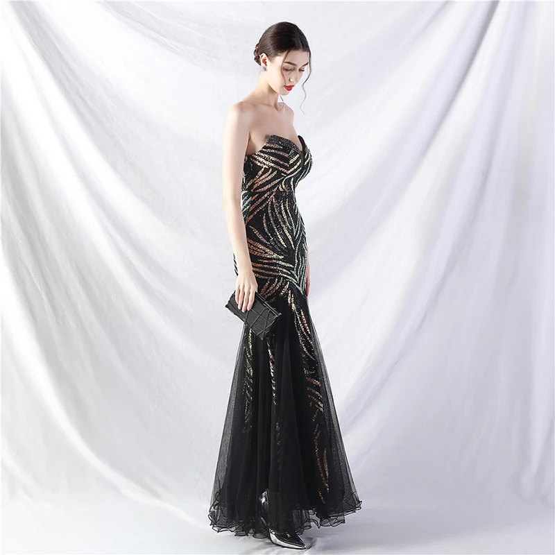 2024 Summer Black Dress Women Sexy Elegant Female Backless Sequin Mesh Cocktail Prom Wedding Evening Party Long Maxi Dresses