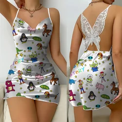 Home Clothes Pajamas Disney Buzz Lightyear Printed Ladies Suspender V-neck Butterfly Backless Nightdress Sexy Simple Style Dress