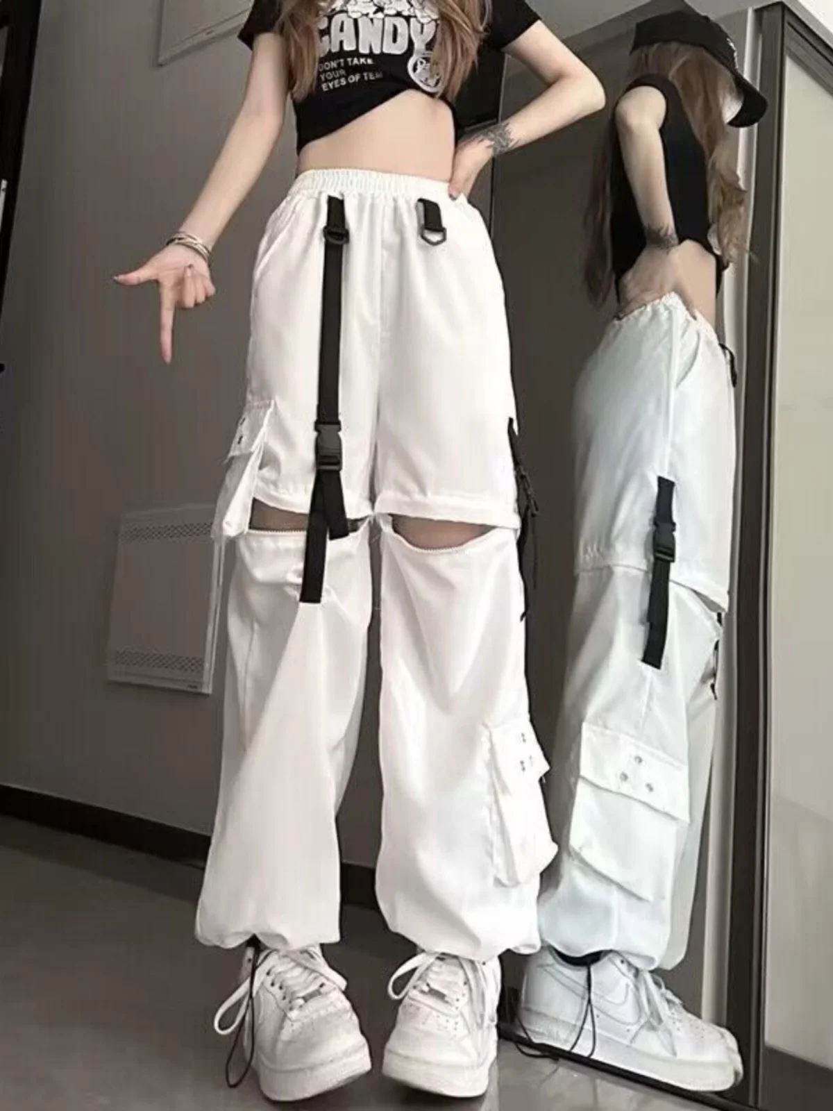 Detachable White Work Pants Women's Spring Autumn Cuffed Thin Design Sensation High Street Casual Pants Ladies Fashion