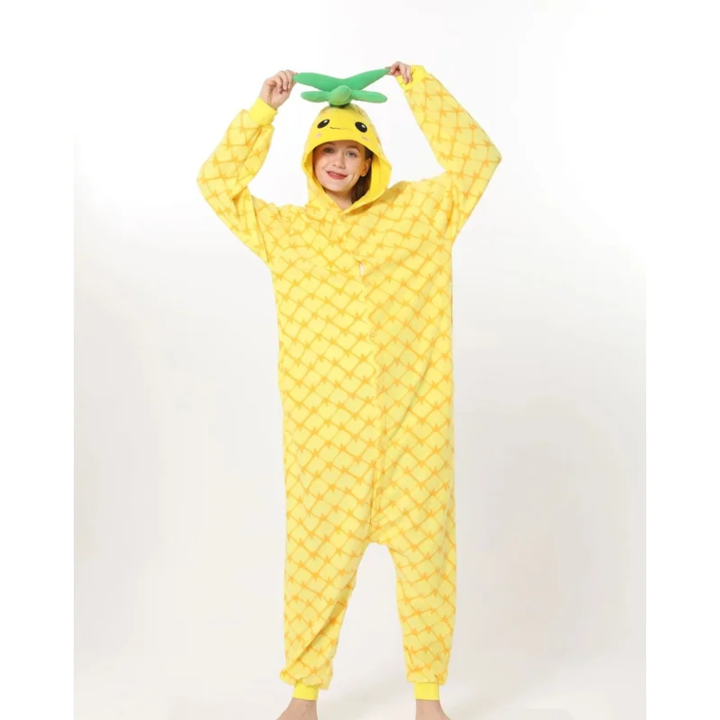 

Kigurumi Yellow Pineapple Onesies Pajamas Unisex Adult Pajamas Halloween Cosplay Costume Cartoon Onesie Sleepwear Jumpsuit