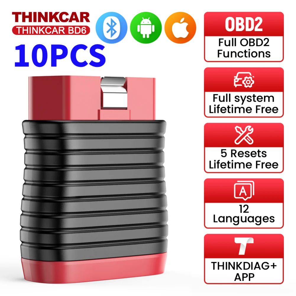 10-100pcs THINKCAR BD6 OBD2 Scanner Full System Car Diagnostics Tools 5 Resets Scan Tool Auto Code Reader 12V Car Scanner