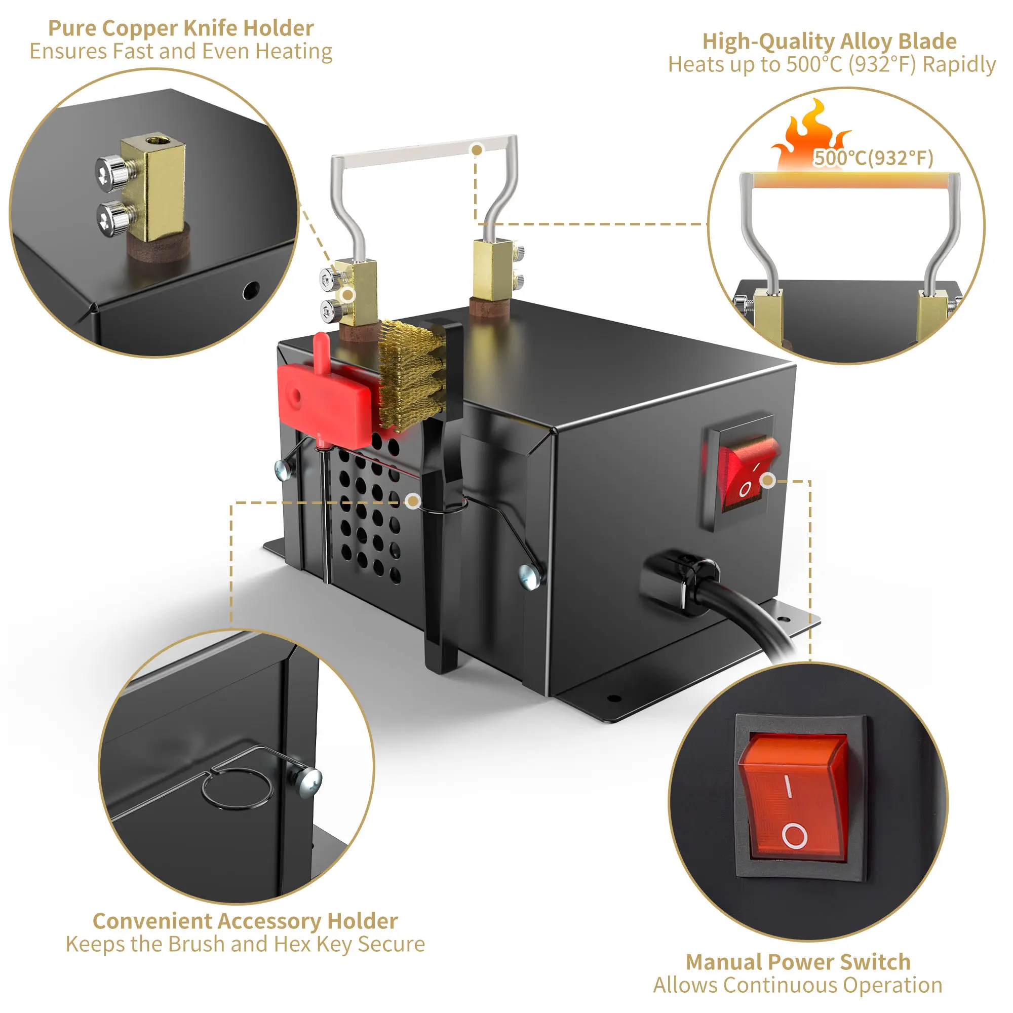 

KD-9-60 Professional Desktop Hot Knife 60W 500°C for Nylon Rope Webbing Cable Sealing Cutting Machine Anti-Fray