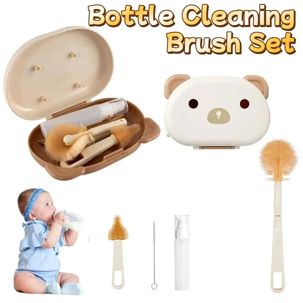 

Portable Bottle Cleaning Brush Set Compact Nylon Sponge Nipple Straw Cleaner Kit Travel Size Soft Bristles Bottle Brush Set