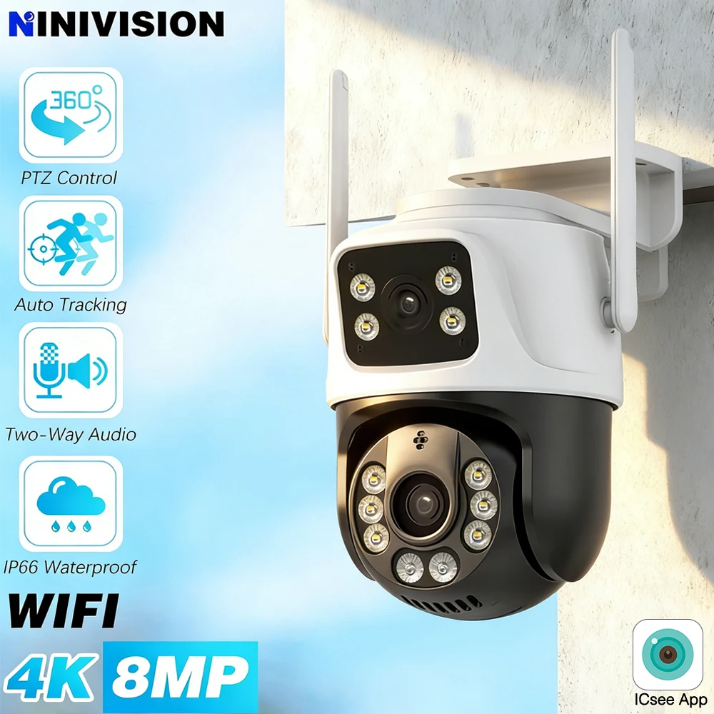 

Новая 8-мегапиксельная 4K PTZ Wi-Fi камера с двумя объективами и двумя экранами, ИИ-детектором человека, аудиосистемой и автоматическим отслеживанием для наружного видеонаблюдения iCSee