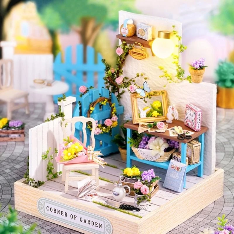 modello mini casa per case delle bambole in miniatura fai-da-te con mobili e luci a LED 15UB