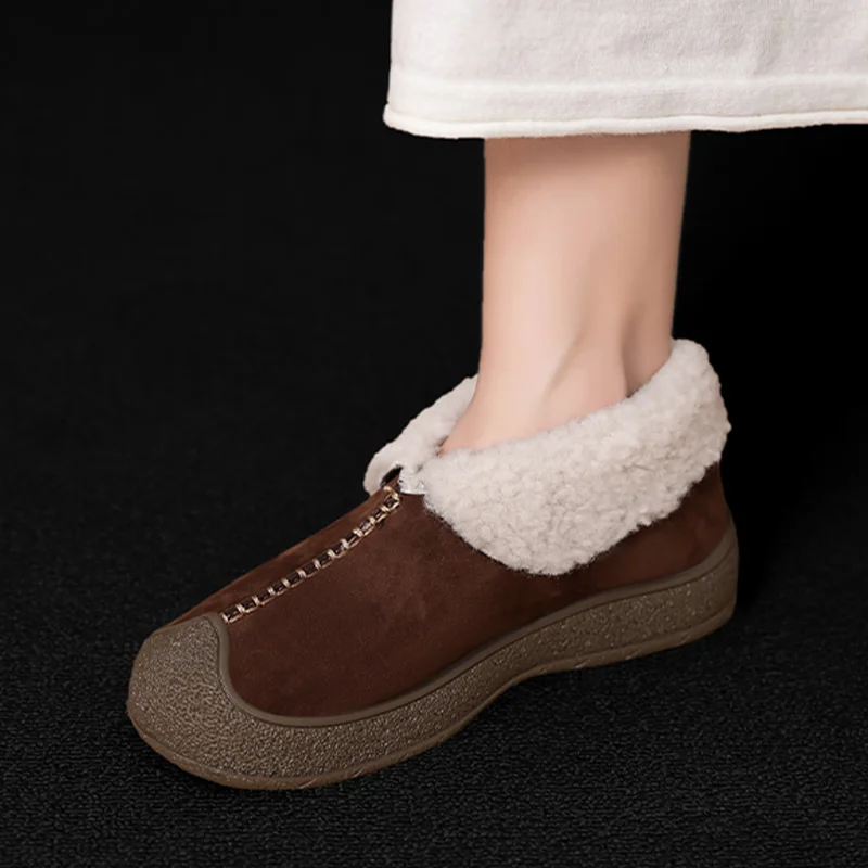 

Fur Women's Cotton Shoes Flats Warm Short Plush Fad Loafers Shoes 2025 New Brand Cozy Snow Boots Winter Casual Mujer De Zapatos