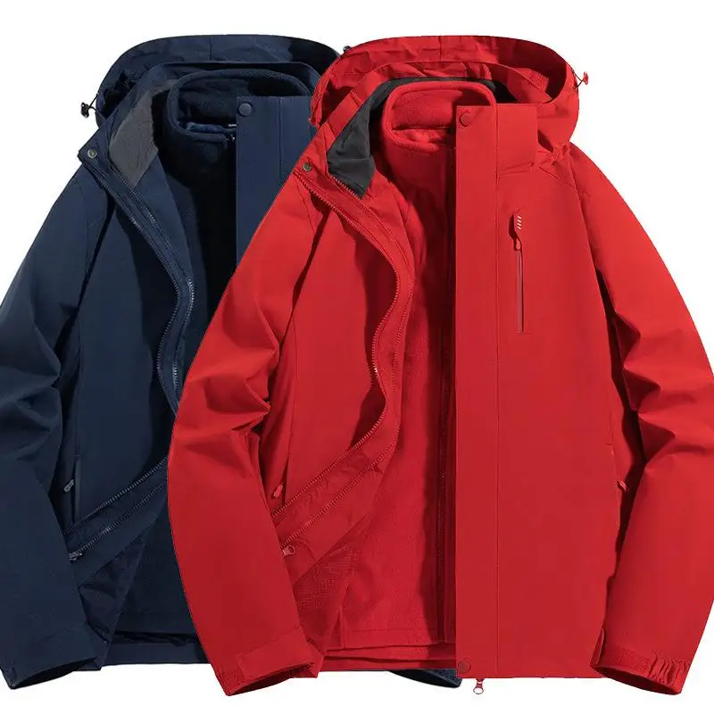 Autumn Winter Three In One Solid Color Assault Suit Workwear Printed LOGO For Men Women Thick Mink Fur Detachable Two-piece Set
