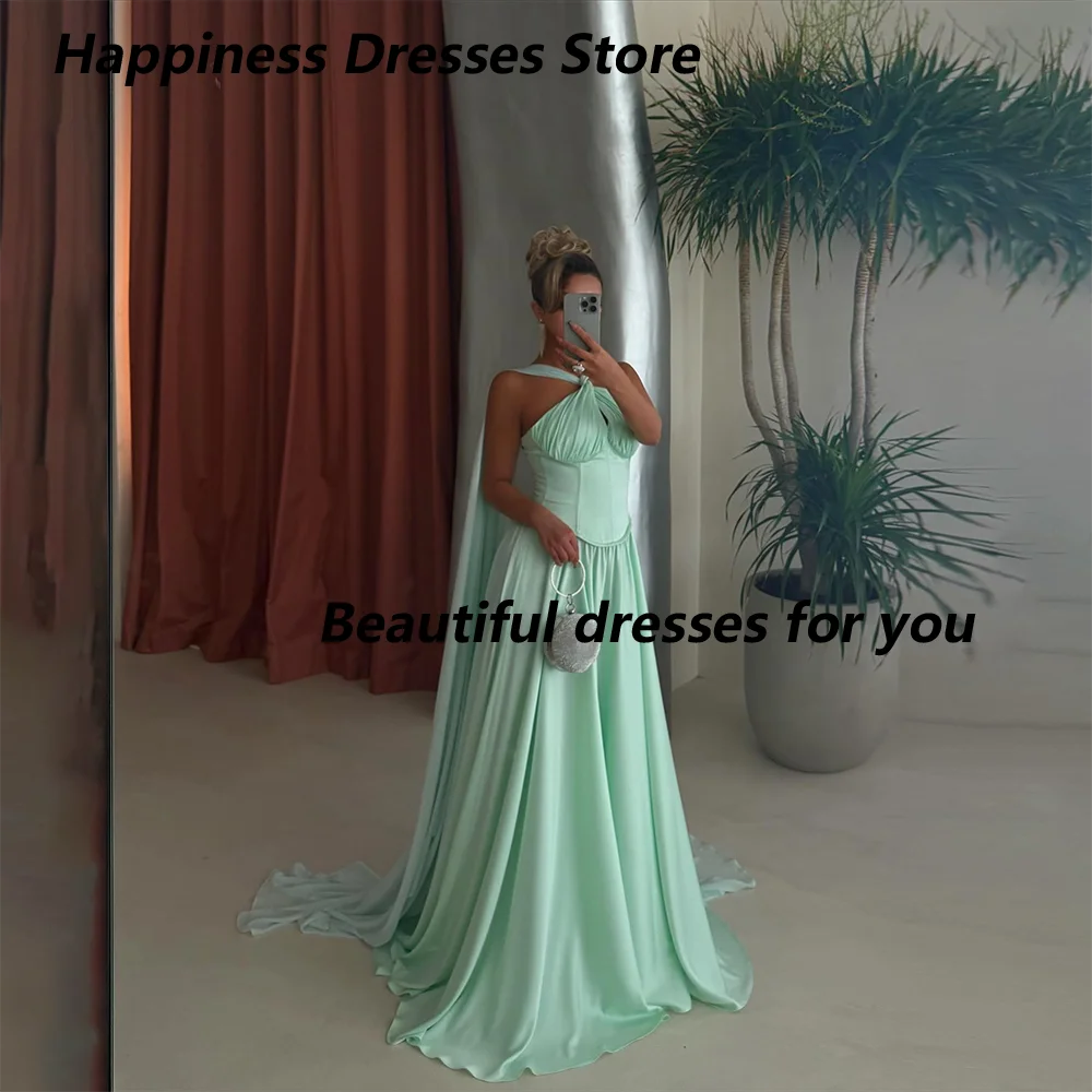 

Elegant Wedding Guest Dresses for Women Halter A Line Pleated Chiffon Formal Party Gowns Floor Length Evening Dress Customized