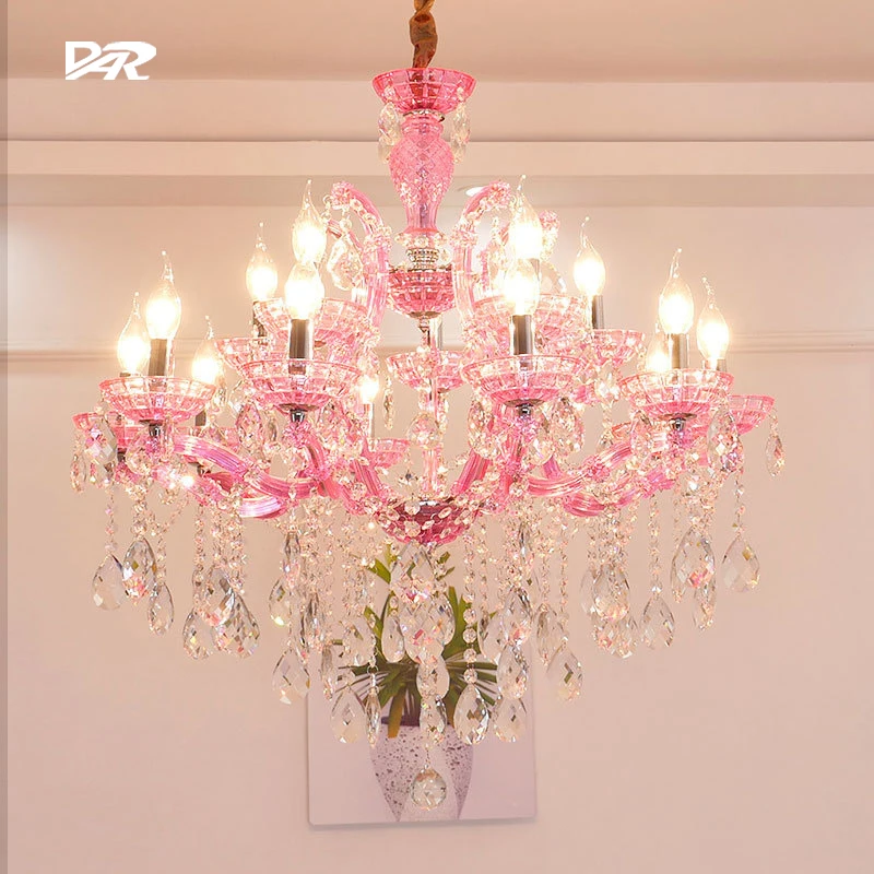 

pink Crystal chandelier living room dining room crystal lamp bedroom suspension luminaire blue red glass home decor Hanging lamp