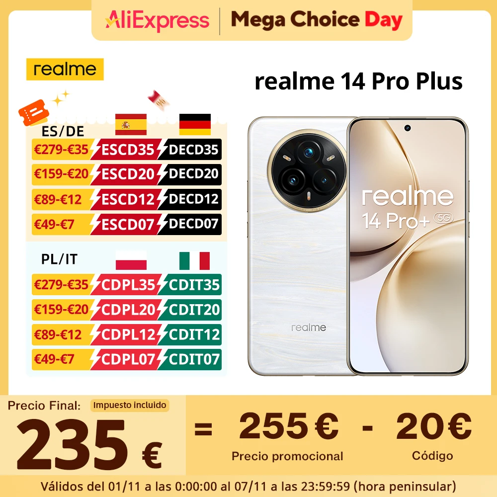 Global Version realme 14 Pro Plus 5G Smartphone Sony 3X Periscope OIS Caméra Snapdragon7s Gen 3 80W SUPERVOOC Charge IP69 Global Version realme 14 Pro Plus 5G Smartphone Sony 3X Periscope OIS Caméra Snapdragon7s Gen 3 80W SUPERVOOC Charge IP69
