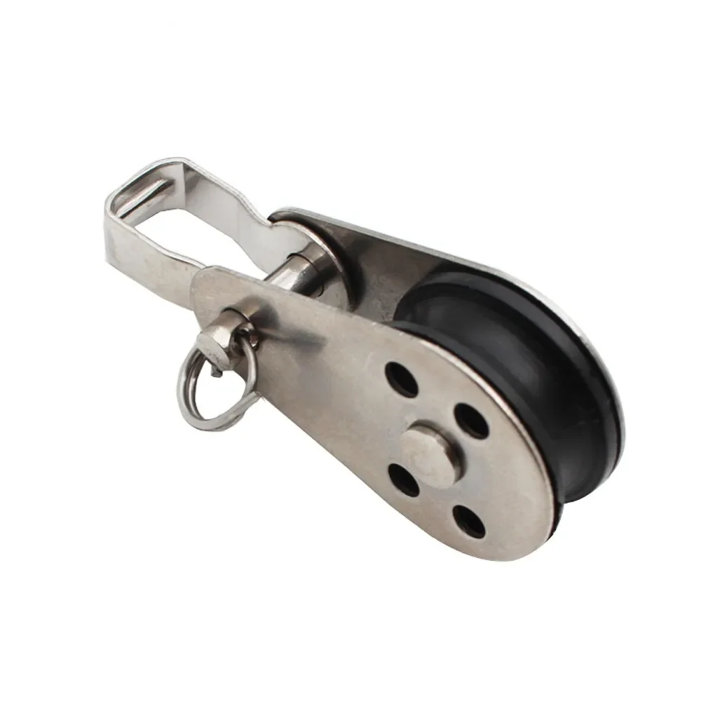 316 Stainless Steel Swivel Eye Wire Rope Pulley Block Single Wheel Single Nylon Sheave Pulley Block Durable Boat