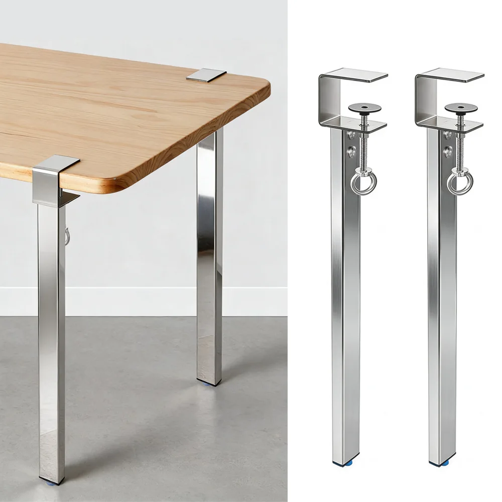 Removable No‑Drill Stainless Steel Table Leg Bracket F‑Clamp DIY Furniture Support Feet For Coffee Table Desk Tea Table