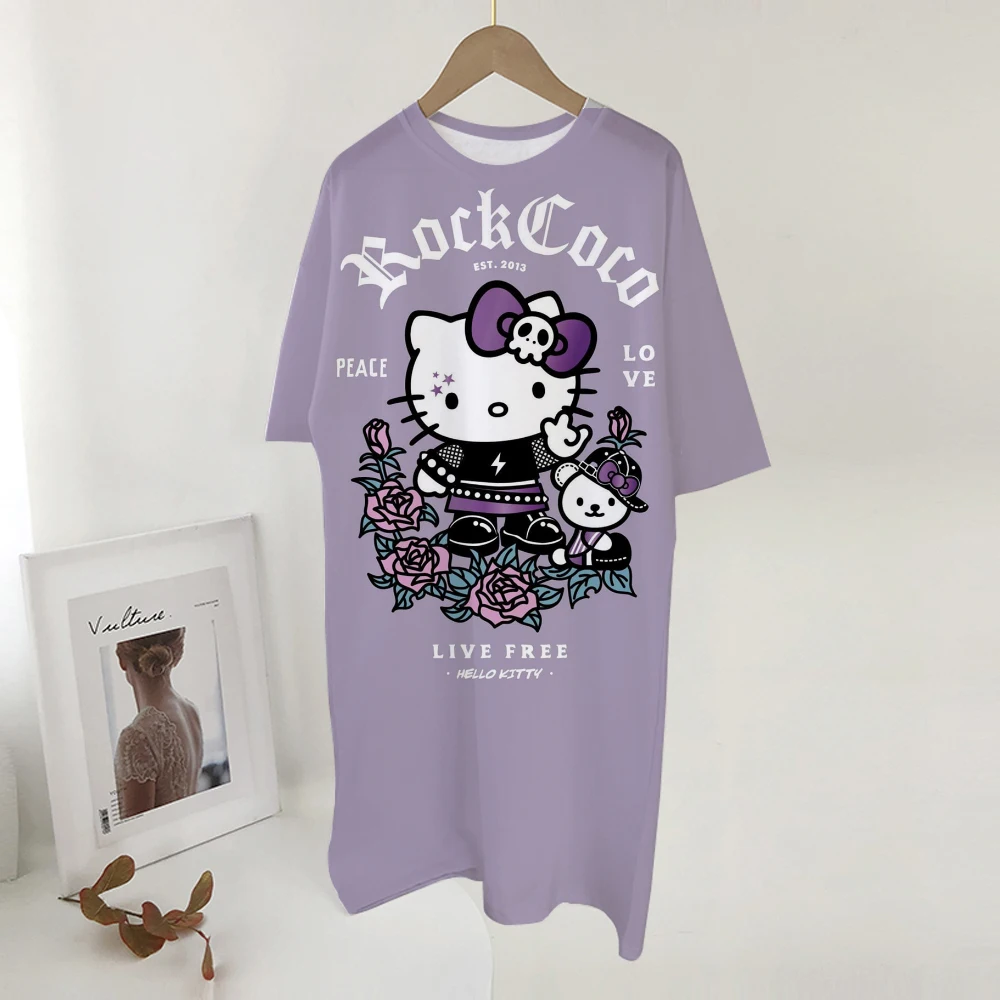 ฤดูร้อน Hello Kitty พิมพ์ชุดเสื้อยืดผู้หญิงชุดขายร้อนใหม่ตรงชุดลําลองเสื้อผ้าขนาดใหญ่