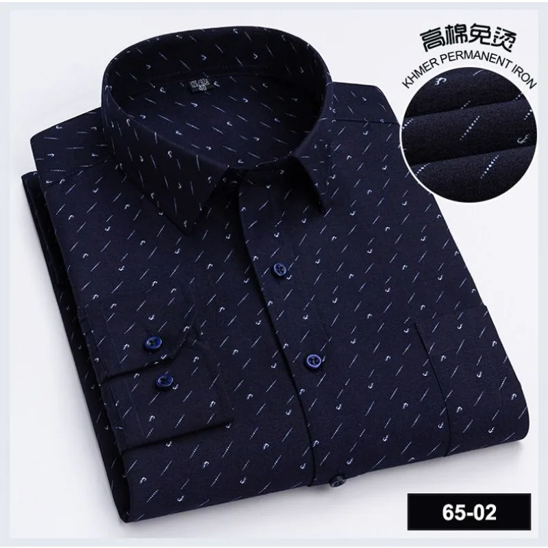 봄과 여름 얇은 남성용 긴팔 스트라이프 플로럴 비즈니스 캐주얼 대형 사이즈 루즈 셔츠