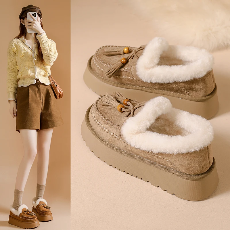 

Winter snow boots, thick-soled and fleece-lined for warmth, versatile large cotton shoes, slip-resistant and durable, 9325