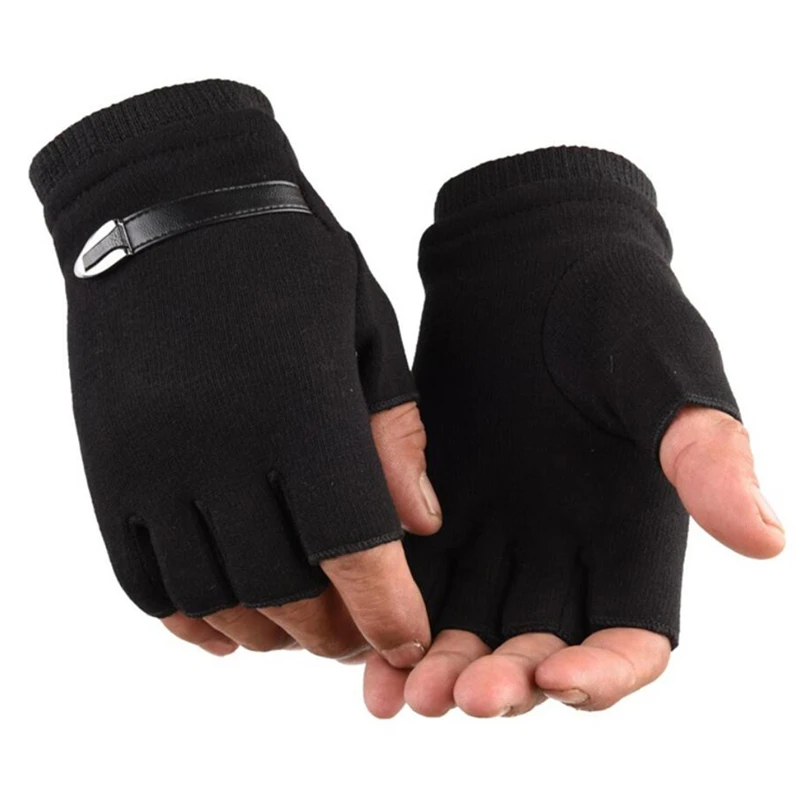 Guantes de medio dedo sin dedos para mujeres y hombres, guantes de muñeca de punto de lana, guantes de entrenamiento cálidos de invierno, 1 par