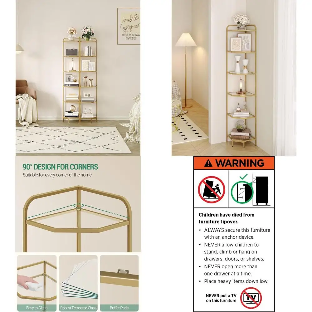 

6-Tier Tempered Glass Bookshelf with Modern Style for Living Room, Bathroom, and Kitchen