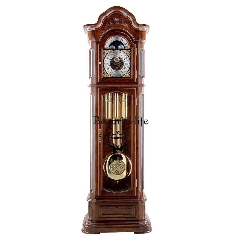 European new Chinese mahogany floor clock retro villa mechanical vertical solid wood pendulum clock