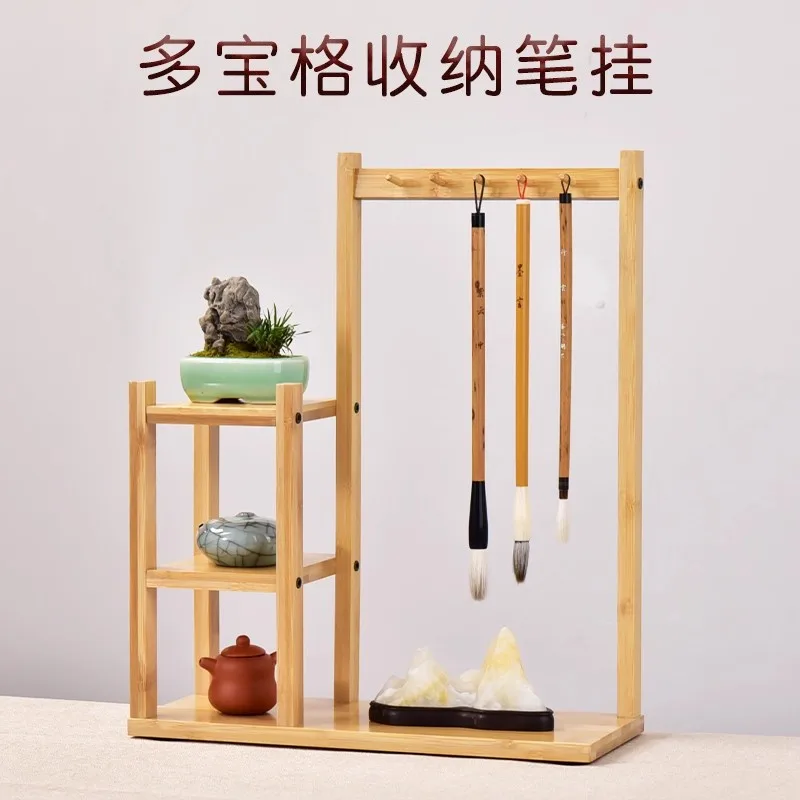 Multifunctional Bamboo Pen Stand - Desktop Organizer & Brush Hanger for Calligraphy, Ideal Desk Decor Gift