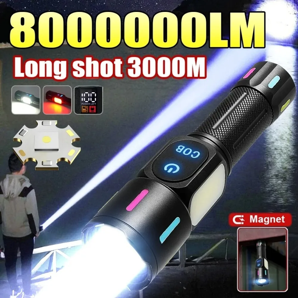 Super Bright White Light COB Flashlight Side Light USB Charging Torch with Fluorescent Strip Emergency Light for Outdoor Camping