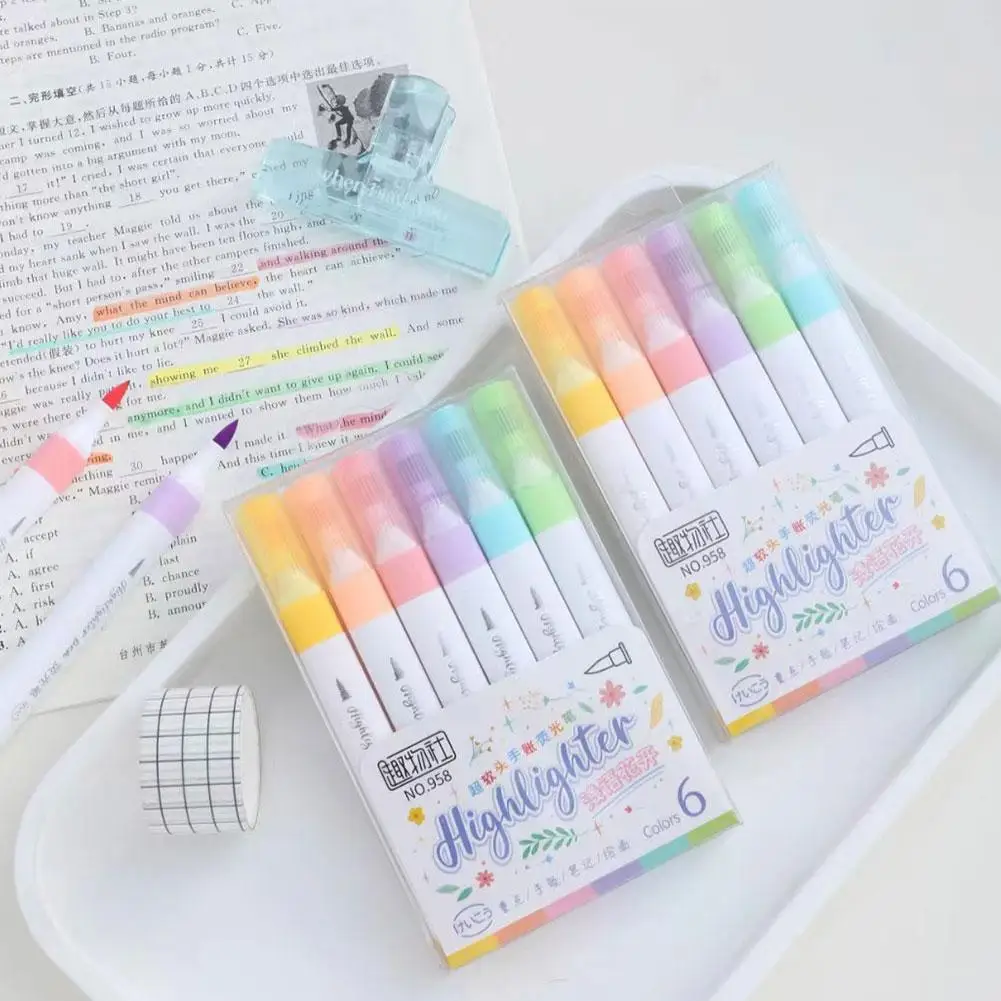 

6 colors/box High Appearance Color Highlighter Pen Pen Drawing Marking School Office Student Stationery Supplies N8H5