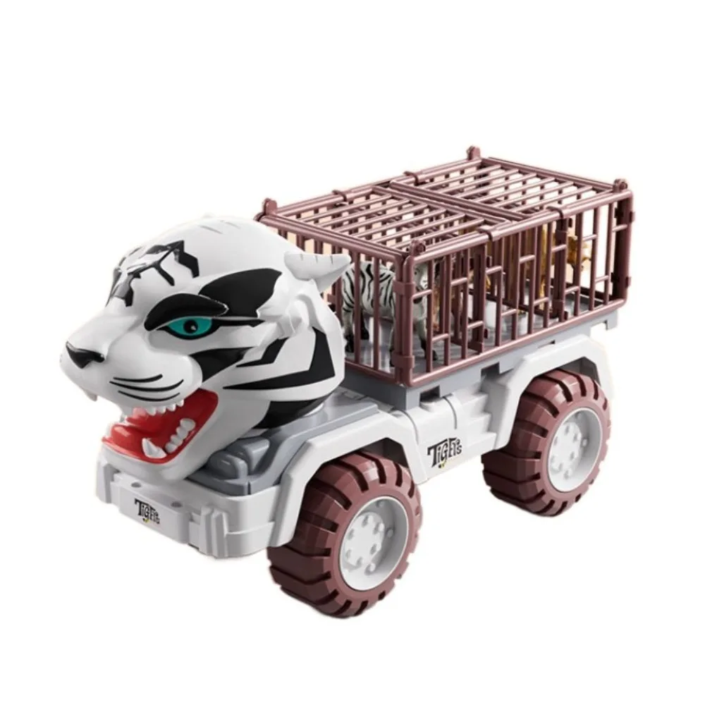 

Plastic Simulated Tiger Transport Vehicle with Animal Figures Sliding Pull Back Truck Toys Car Large Sized Craft Decor