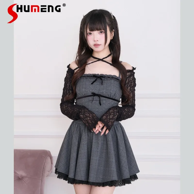 

Комплект из двух предметов: платье Y2K и кружевной кардиган, серия Mine, оригинальный японский стиль Лолита, массовое производство, платья на бретельках в стиле субкультуры.