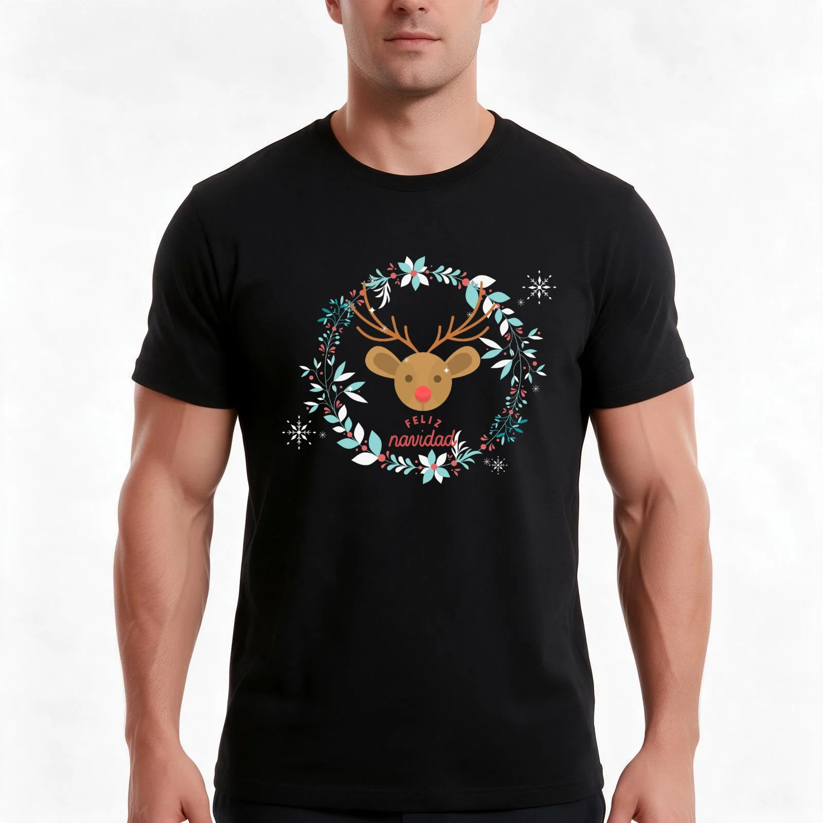 FELIZ NAVIDAD REINDEER T-Shirt, Summer Casual Cotton Tee, Oversized Streetwear Tops, Vintage Graphic Print, Unisex Men Women