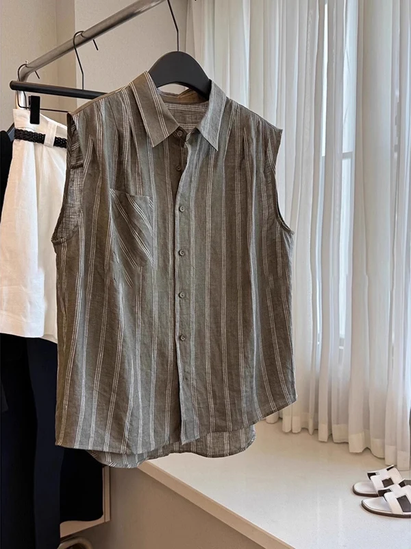 

Облегающий льняной жилет в полоску для мужчин и женщин, дышащий удобный повседневный летний осенний жилет