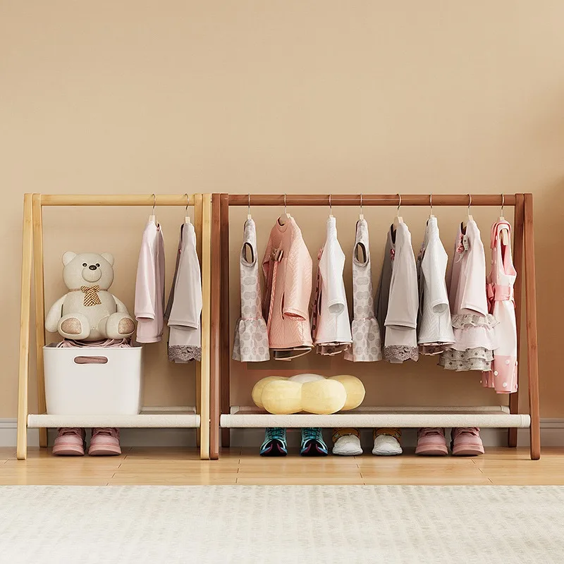 Wooden Simple Widened Double-layer Coat and Hat Racks with Countertop Storage Bag and Miscellaneous Items Folding Storage Rack