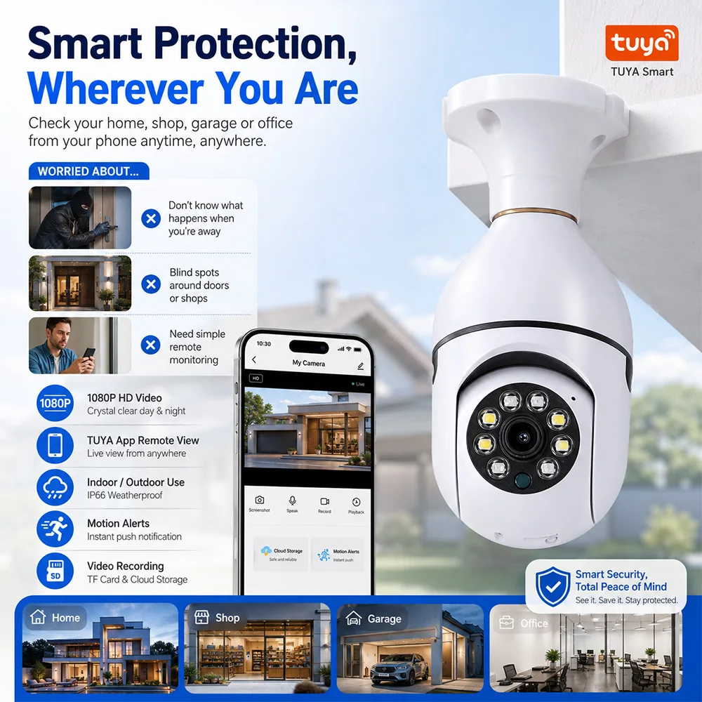 

E27 Bulb Security Camera 1080P WiFi CCTV Smart Light Socket Wireless Night Vision Motion Detection Remote Monitor Indoor Outdoor