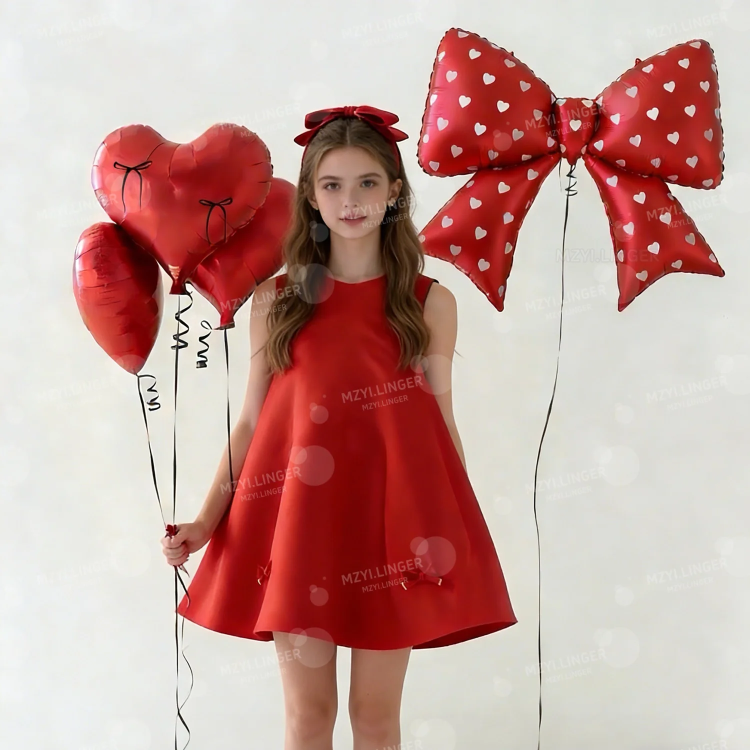 Bedruckter Liebesschleifen-Ballon und Roter Herz-Aluminiumfolienballon-Set für Geburtstag und Hochzeit, Babyparty und Foto-Requisiten