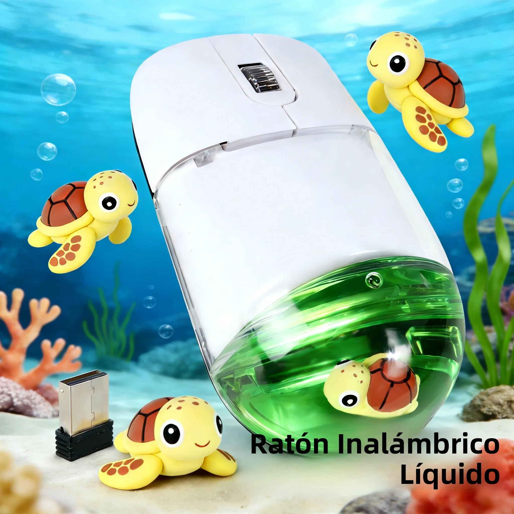 Ratón inalámbrico líquido de 2,4G, lindo Animal flotante, clic silencioso para regalo de PC portátil de oficina