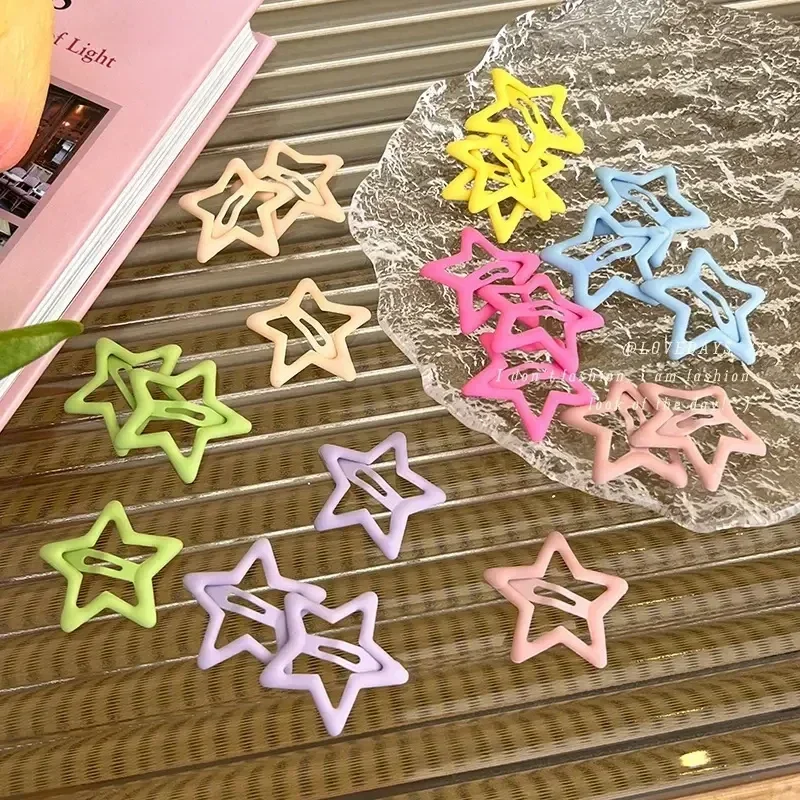 20/10Pcs Y2K BB Star Clips for Kids Girls Solid Color Headwear Alloy Barrettes Cute Glitter Hair Clips Hairpins Hair Accessories