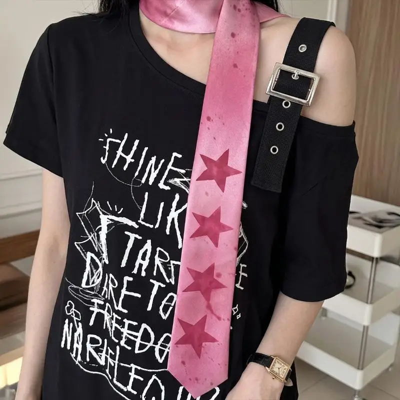 Y2K Pentagram Star Tie Retro Sweet Hand Tied Casual Fashion Necktie for Party Costume Streetwear Matching